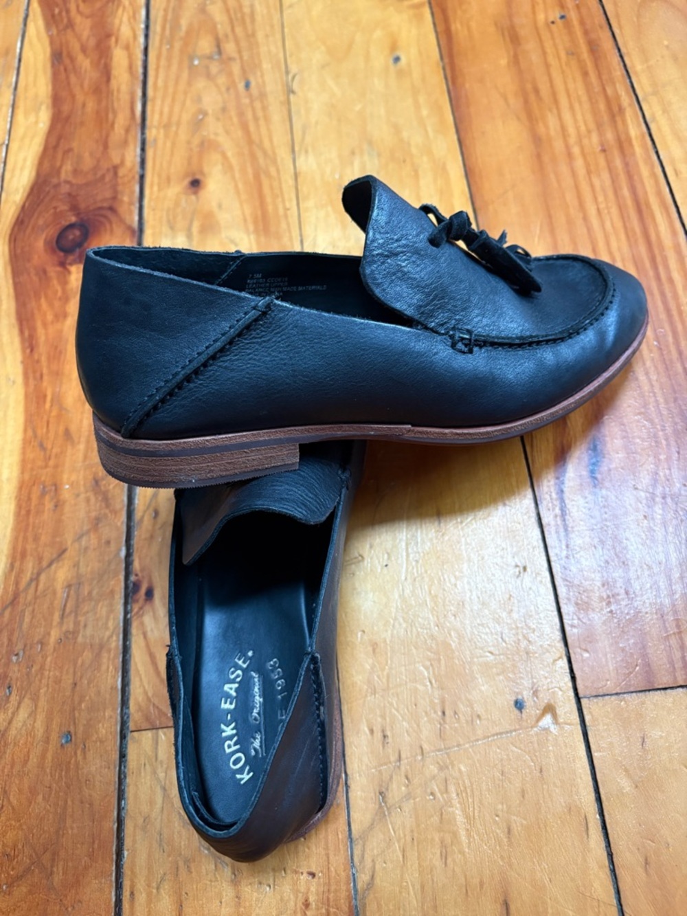 Kork-Ease Black Leather Tassel Loafers with Stacked Sole